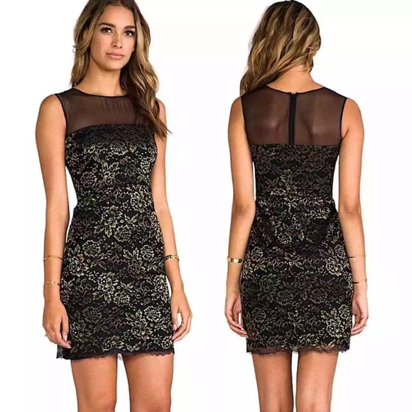 Diane Von Furstenberg Black Gold Nisha Sleeveless Lace Sheath Dress - Picture 12 of 12